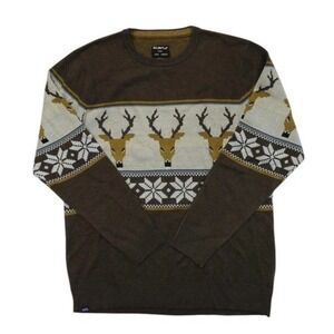 Men's Kavu Highline Oh Deer Sweater Reindeer Holiday Brown Festive Medium